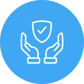 Hands protecting a shield with a checkmark symbolizing security and trust.