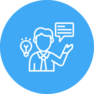 Illustration of a person sharing ideas with a speech bubble and light bulb.