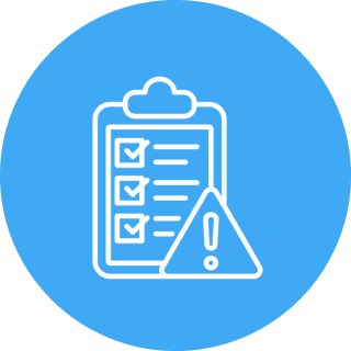 Checklist with warning symbol on blue background.