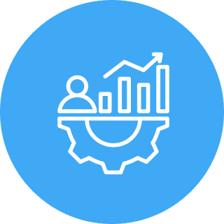 Business growth and productivity icon with gear and bar chart.