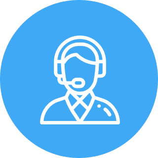 Icon of customer support representative with headset.