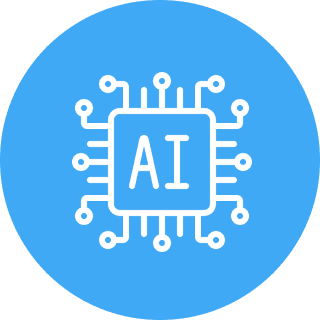 Illustration of an AI microchip with circuit lines on a blue background.
