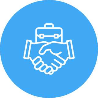 Handshake with briefcase icon symbolizing business agreement.